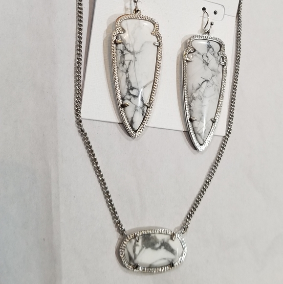 Rare White Howlite Dylan Necklace Skylar Earrings Beautiful Marbling - Picture 4 of 8